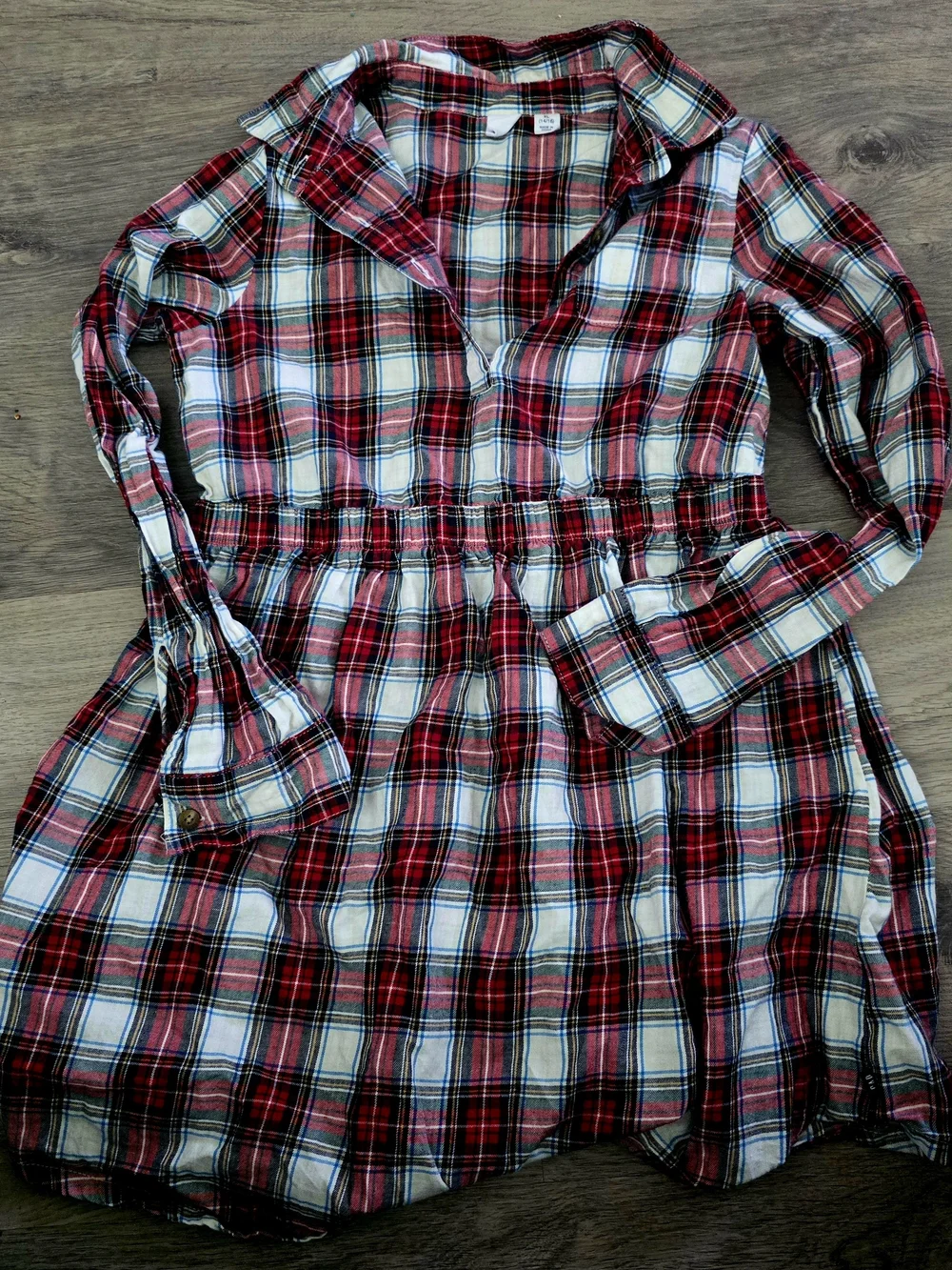 GAP Red and White Plaid Long-Sleeve Casual Dress